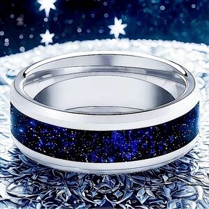 Women’s Luxury 316L Stainless Steel Silver Nebula Design 8mm Band Size 7